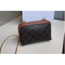 Celine clutch with chain in Brown triomphe canvas and Tan lambskin Celine clutch with chain in Brown triomphe canvas and Tan lambskin