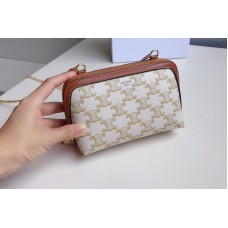 Celine clutch with chain in White triomphe canvas and Tan lambskin Celine clutch with chain in White triomphe canvas and Tan lambskin