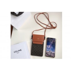 Celine Phone Pouch in Triomphe Canvas and Tan Lambskin Celine Phone Pouch in Triomphe Canvas and Tan Lambskin