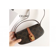 Celine CLUTCH ON STRAP IN TRIOMPHE CANVAS AND Tan CALFSKIN Celine CLUTCH ON STRAP IN TRIOMPHE CANVAS AND Tan CALFSKIN