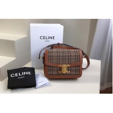 Celine Teen Triomphe Bag in Triomphe Textile and Calfskin Brown/Tan