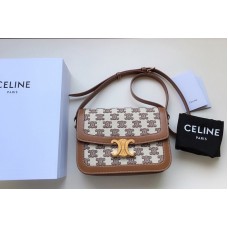 Celine Teen Triomphe Bag in Textile with Triomphe Embroidery and Calfskin Vintage Brown Celine Teen Triomphe Bag in Textile with Triomphe Embroidery and Calfskin Vintage Brown