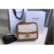 Celine Teen Triomphe Bag in Triomphe Canvas and Calfskin White Celine Teen Triomphe Bag in Triomphe Canvas and Calfskin White