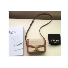 Celine Teen Triomphe Bag in Textile and Natural Calfskin Tan/White Celine Teen Triomphe Bag in Textile and Natural Calfskin Tan/White