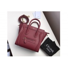 Celine Nano Luggage Bag in Burgundy Drummed Calfskin Leather Celine Nano Luggage Bag in Burgundy Drummed Calfskin Leather