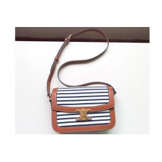Celine Medium Triomphe bag in Navy/Tan Striped textile