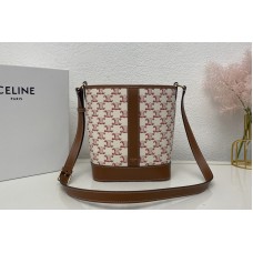 Celine SMALL BUCKET IN TRIOMPHE CANVAS AND CALFSKIN Red Celine SMALL BUCKET IN TRIOMPHE CANVAS AND CALFSKIN Red