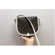 Celine Medium Folco Bag in Triomphe Canvas With White Leather Celine Medium Folco Bag in Triomphe Canvas With White Leather