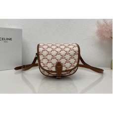 Celine MEDIUM FOLCO BAG IN TRIOMPHE CANVAS AND CALFSKIN Red
