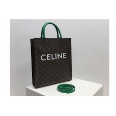 Celine Small Vertical Cabas in Triomphe Canvas with Celine Print And Green Leather Celine Small Vertical Cabas in Triomphe Canvas with Celine Print And Green Leather