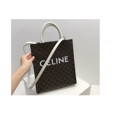 Celine Small Vertical Cabas in Triomphe Canvas with Celine Print And White Leather Celine Small Vertical Cabas in Triomphe Canvas with Celine Print And White Leather