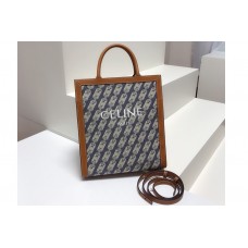 Celine SMALL VERTICAL CABAS CELINE bag IN NAVY/TAN MAILLON TRIOMPHE JACQUARD AND CALFSKIN Celine SMALL VERTICAL CABAS CELINE bag IN NAVY/TAN MAILLON TRIOMPHE JACQUARD AND CALFSKIN