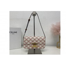 Celine TRIOMPHE SHOULDER BAG IN TRIOMPHE CANVAS AND CALFSKIN Red
