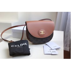 Celine triomphe saddle bag in triomphe canvas with Tan CALFSKIN Leather