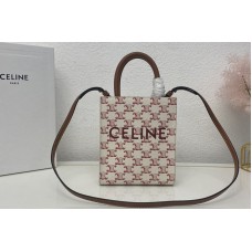 Celine MINI VERTICAL CABAS IN TRIOMPHE CANVAS AND CALFSKIN WITH CELINE PRINT Red Celine MINI VERTICAL CABAS IN TRIOMPHE CANVAS AND CALFSKIN WITH CELINE PRINT Red