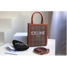 Celine Mini vertical cabas Bag in Brown/Tan Triomphe Textile and Calfskin Celine Mini vertical cabas Bag in Brown/Tan Triomphe Textile and Calfskin