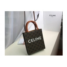 Celine Mini vertical cabas Bag in triomphe canvas with Tan calfskin Leather Celine Mini vertical cabas Bag in triomphe canvas with Tan calfskin Leather