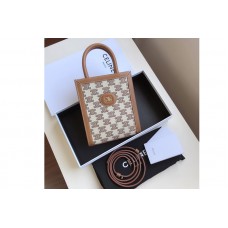 Celine Mini vertical cabas Bag in textile with triomphe embroidery Brown Celine Mini vertical cabas Bag in textile with triomphe embroidery Brown
