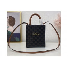 Celine Mini vertical cabas Bag in triomphe canvas with Tan calfskin Leather Celine Mini vertical cabas Bag in triomphe canvas with Tan calfskin Leather
