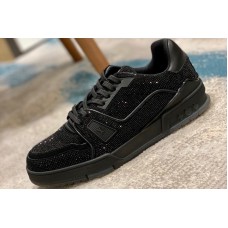 Louis Vuitton 1A815J Trainer sneaker in encrusted with shimmering black crystals