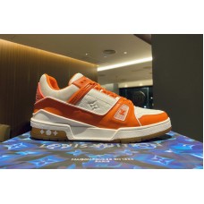 Louis Vuitton 1A8KC8 Trainer sneaker in Peach Pink Monogram-embossed calf leather