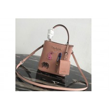Prada Small Prada Panier bag with appliqués in Pink Saffiano leather Prada Small Prada Panier bag with appliqués in Pink Saffiano leather