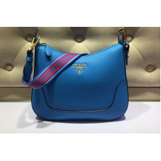Prada Web Stripe Strap Crossbody Bags Blue Vitello Leather Prada Web Stripe Strap Crossbody Bags Blue Vitello Leather