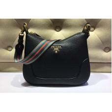 Prada Web Stripe Strap Crossbody Bags Black Vitello Leather Prada Web Stripe Strap Crossbody Bags Black Vitello Leather