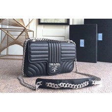 Prada Diagramme medium leather bags Black Stitched leather With Silver Chain Prada Diagramme medium leather bags Black Stitched leather With Silver Chain