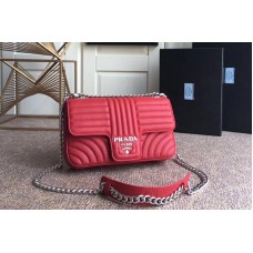 Prada Diagramme medium leather bags Red Stitched leather With Silver Chain Prada Diagramme medium leather bags Red Stitched leather With Silver Chain
