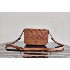 Prada Leather Prada Tress Shoulder Bag in Cognac/Black Woven Leather Prada Leather Prada Tress Shoulder Bag in Cognac/Black Woven Leather