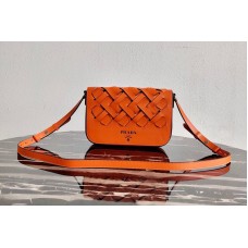 Prada Leather Prada Tress Shoulder Bag in Papaya/Black Woven Leather Prada Leather Prada Tress Shoulder Bag in Papaya/Black Woven Leather
