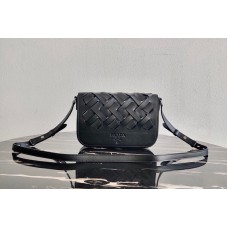 Prada Leather Prada Tress Shoulder Bag in Black Woven Leather Prada Leather Prada Tress Shoulder Bag in Black Woven Leather