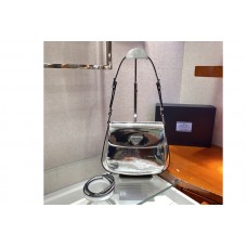 Prada Prada Cleo brushed leather shoulder bag with flap in Silver brushed leather Prada Prada Cleo brushed leather shoulder bag with flap in Silver brushed leather