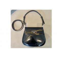 Prada Prada Cleo brushed leather shoulder bag with flap in Black brushed leather Prada Prada Cleo brushed leather shoulder bag with flap in Black brushed leather