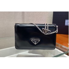 Prada Brushed leather shoulder bag in Black Brushed leather Prada Brushed leather shoulder bag in Black Brushed leather