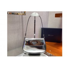 Prada Prada Cleo brushed leather shoulder bag with flap in Silver brushed leather Prada Prada Cleo brushed leather shoulder bag with flap in Silver brushed leather