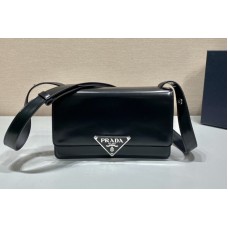 Prada Prada Embleme brushed-leather bag in Black Leather Prada Prada Embleme brushed-leather bag in Black Leather