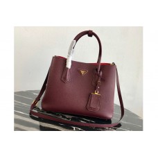 Prada Double Medium Bag in Burgundy Saffiano leather Prada Double Medium Bag in Burgundy Saffiano leather