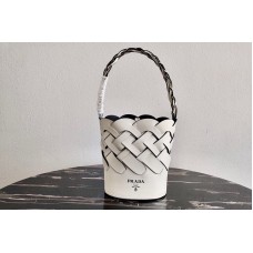 Prada Leather Prada Tress Bucket Bag in White/Black Woven Leather Prada Leather Prada Tress Bucket Bag in White/Black Woven Leather