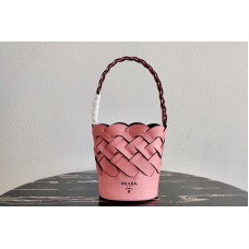 Prada Leather Prada Tress Bucket Bag in Pink/Black Woven Leather Prada Leather Prada Tress Bucket Bag in Pink/Black Woven Leather