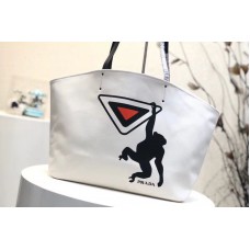 Prada Monkey Printed Canvas Tote Bags White