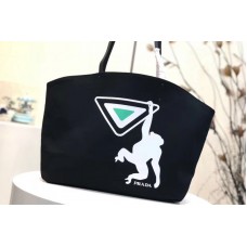 Prada Monkey Printed Canvas Tote Bags Black