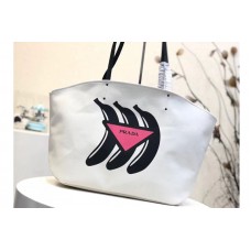 Prada Bananas Printed Canvas Tote Bags White Prada Bananas Printed Canvas Tote Bags White