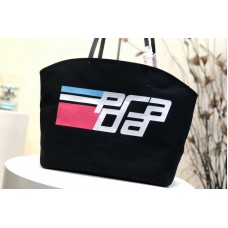 Prada Prada Logo Printed Canvas Tote Bags Black Prada Prada Logo Printed Canvas Tote Bags Black
