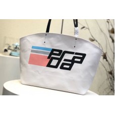 Prada Prada Logo Printed Canvas Tote Bags White Prada Prada Logo Printed Canvas Tote Bags White