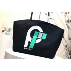 Prada Flag Printed Canvas Tote Bags Black Prada Flag Printed Canvas Tote Bags Black