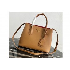Prada 5 Double Medium Bag in Brown/Red Saffiano leather