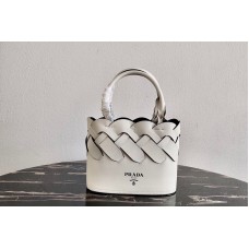 Prada Leather Prada Tress Tote Bag in White/Black Woven Leather Prada Leather Prada Tress Tote Bag in White/Black Woven Leather