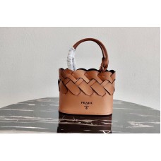 Prada Leather Prada Tress Tote Bag in Cognac/Black Woven Leather Prada Leather Prada Tress Tote Bag in Cognac/Black Woven Leather